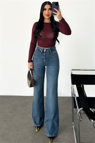 PREMİUM MİD BLUE YÜKSEK BEL WİDE LEG JEAN