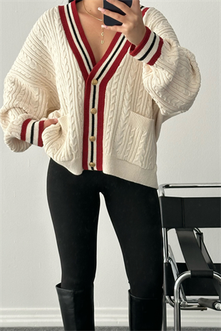 PREMİUM OVERSİZE ŞERİT DETAYLI HIRKA