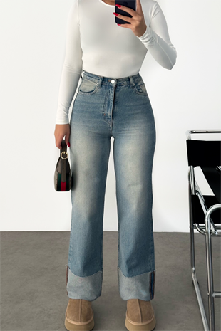 PREMİUM PAÇALARI KATLAMALI TİNTLİ WİDE LEG JEAN