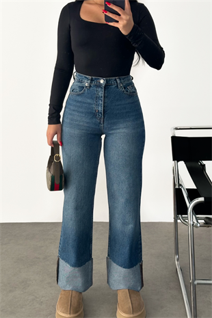 PREMİUM PAÇALARI KATLAMALI WİDE LEG JEAN