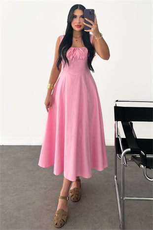 PREMİUM PEMBE COTTON ELBİSE