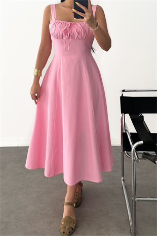PREMİUM PEMBE COTTON ELBİSE