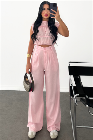 PREMİUM PEMBE LORİA KETEN TAKIM
