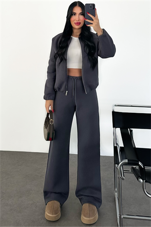 PREMİUM ŞARDONLU ANTRASİT LEİSA EŞOFMAN TAKIMI