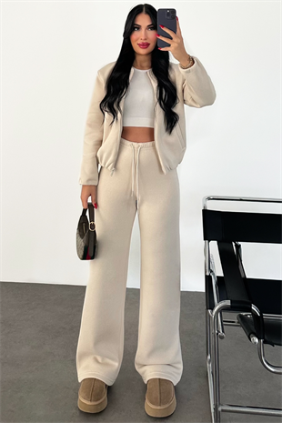 PREMİUM ŞARDONLU BEJ LEİSA EŞOFMAN TAKIMI