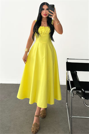 PREMİUM SARI COTTON ELBİSE