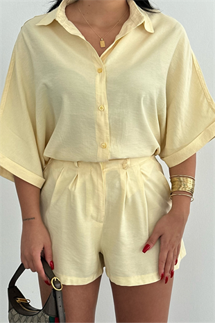 PREMİUM SARI TENSEL ŞORT TAKIM