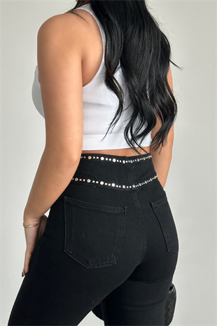 PREMİUM SİYAH BEL DETAYLI JEAN