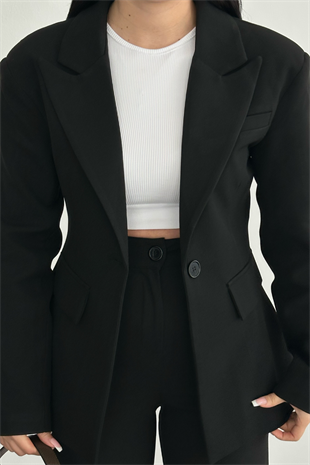 PREMİUM SİYAH BELDEN OTURMALI CEKET TAKIM BELLY