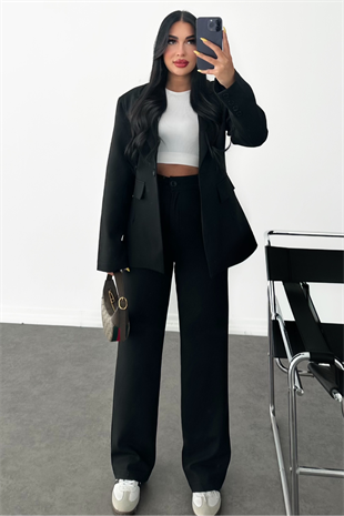 PREMİUM SİYAH BELDEN OTURMALI CEKET TAKIM BELLY