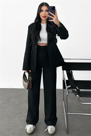 PREMİUM SİYAH BELDEN OTURMALI ENDYSA CEKET TAKIM