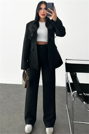 PREMİUM SİYAH BELDEN OTURMALI ENDYSA CEKET TAKIM