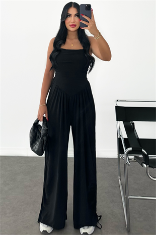 PREMİUM SİYAH BOYUNDAN BAĞLAMALI TULUM