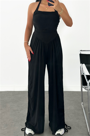 PREMİUM SİYAH BOYUNDAN BAĞLAMALI TULUM