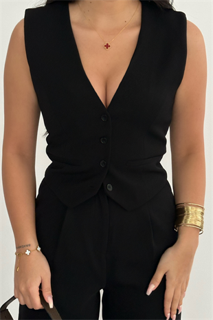 PREMİUM SİYAH RENA YELEK TAKIM