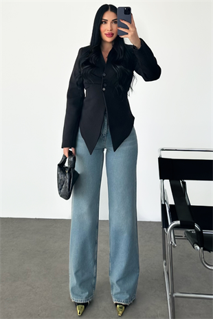 PREMİUM SİYAH RENK ARKASI BAĞLAMALI BLAZER CEKET