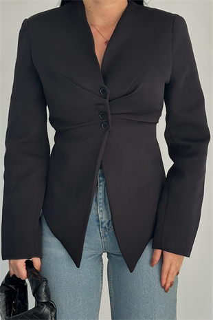 PREMİUM SİYAH RENK ARKASI BAĞLAMALI BLAZER CEKET
