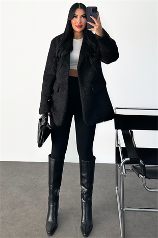 PREMİUM SİYAH RENK LESİA YÜN CEKET