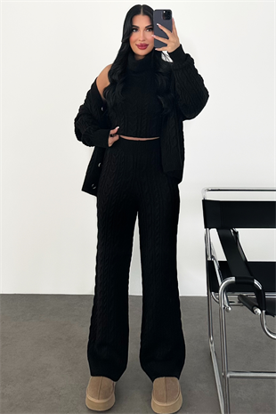 PREMİUM SİYAH RENK ÜÇLÜ TRİKO TAKIM