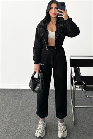 PREMİUM SİYAH ŞARDONLU LENA EŞOFMAN TAKIMI