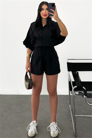 PREMİUM SİYAH TENSEL ŞORT TAKIM