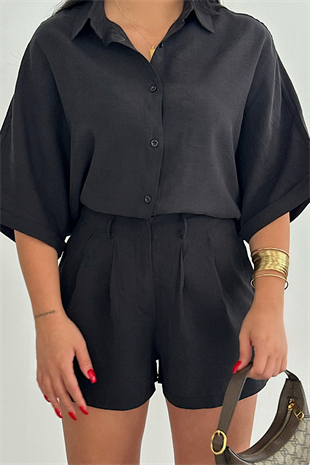 PREMİUM SİYAH TENSEL ŞORT TAKIM