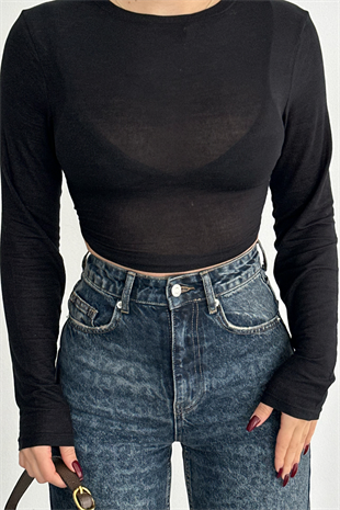 PREMİUM SİYAH TRANSPARAN BLUZ