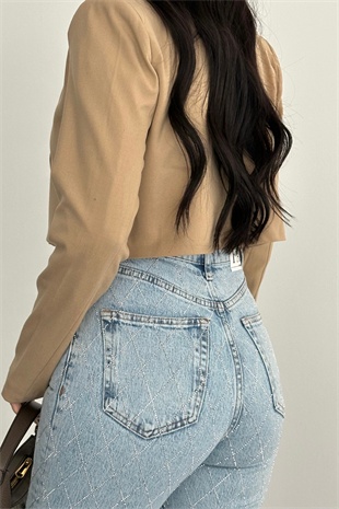 PREMİUM TAŞLI BUZ MAVİ JEAN