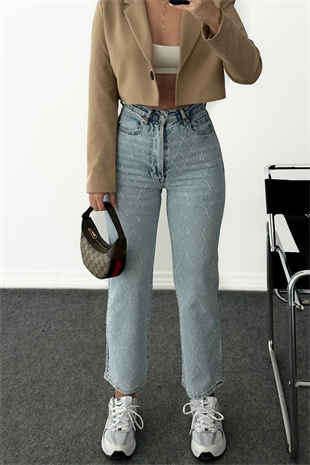 PREMİUM TAŞLI BUZ MAVİ JEAN