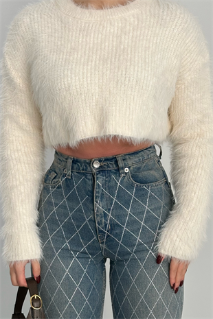 PREMİUM TİNTLİ YÜKSEK BEL TAŞLI WİDE LEG JEAN