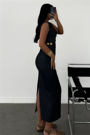 PREMİUM TOKA DETAYLI KOT ELBİSE