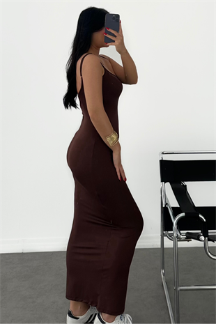 PREMİUM UZUN KAHVE ELBİSE