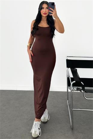 PREMİUM UZUN KAHVE ELBİSE