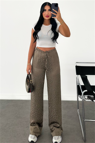 PREMİUM YEŞİL LEOPAR DESEN BOL PAÇA PANTOLON