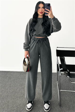 PREMİUM  YIKAMALI ANTRASİT JENİA EŞOFMAN  TAKIMI