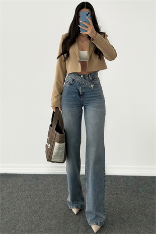 PREMİUM YIKAMALI KEMER DETAYLI  EKSTRA YÜKSEK BEL JEAN