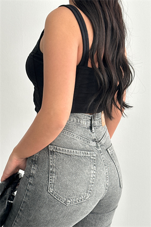 PREMİUM YÜKSEK BEL ANTRASİT BELİSE STRAİGHT JEAN