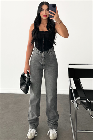 PREMİUM YÜKSEK BEL ANTRASİT BELİSE STRAİGHT JEAN