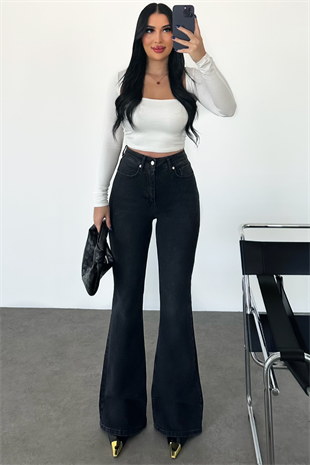 PREMİUM YÜKSEK BEL ANTRASİT FLARE JEAN