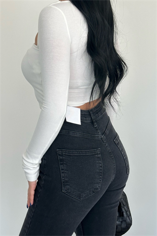 PREMİUM YÜKSEK BEL ANTRASİT FLARE JEAN
