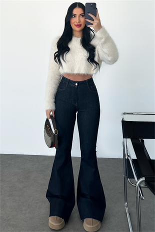 PREMİUM YÜKSEK BEL DARK BLUE EXTRA FLARE JEAN