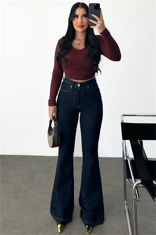 PREMİUM YÜKSEK BEL DARK BLUE FLARE JEAN