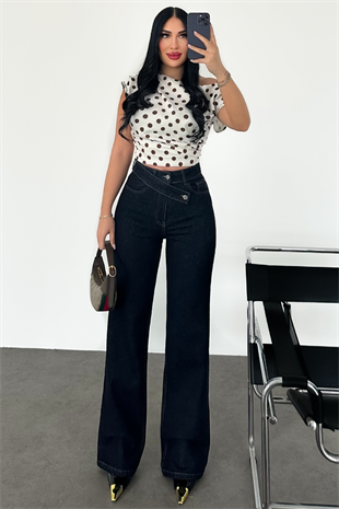 PREMİUM YÜKSEK BEL DARK BLUE KEMERLİ WİDE LEG JEAN