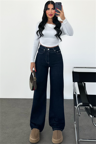 PREMİUM YÜKSEK BEL DARK BLUE LESİA WİDE LEG JEAN