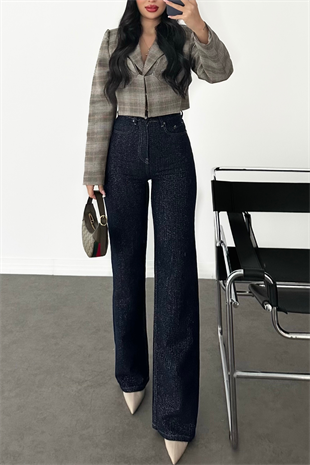 PREMİUM YÜKSEK BEL DARK BLUE PARLAK JEAN