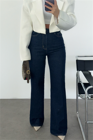 PREMİUM YÜKSEK BEL DARK BLUE TAŞLI JEAN