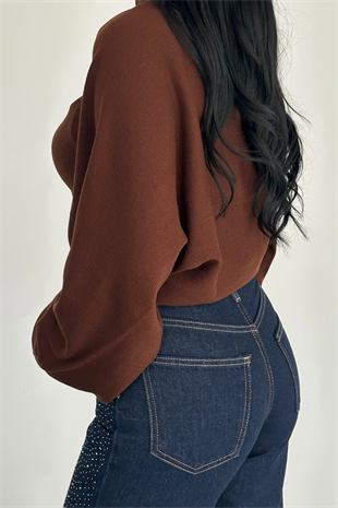 PREMİUM YÜKSEK BEL DARK BLUE TAŞLI WİDE LEG JEAN