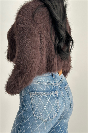 PREMİUM YÜKSEK BEL İCE BLUE TAŞLI WİDE LEG JEAN