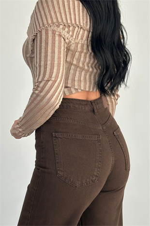 PREMİUM YÜKSEK BEL KAHVERENGİ WİDE LEG NESSY JEAN