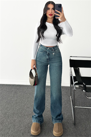 PREMİUM YÜKSEK BEL KEMER DETAYLI WİDE LEG ZENDY JEAN